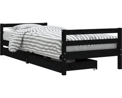 vidaXL - Kinderbedframe - met - lades - 80x200 - cm - massief - grenenhout - zwart