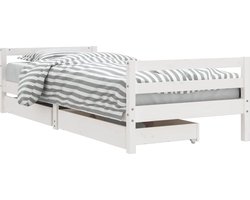 vidaXL - Kinderbedframe - met - lades - 90x190 - cm - massief - grenenhout - wit
