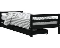 vidaXL - Kinderbedframe - met - lades - 90x200 - cm - massief - grenenhout - zwart
