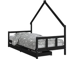 vidaXL - Kinderbedframe - met - lades - 90x200 - cm - massief - grenenhout - zwart