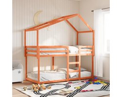 vidaXL Kinderbedhuisje - Massief Grenenhout - Wasbruin