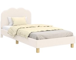 vidaXL - Kinderen - bedframe - met - hoofdboard - Crèmekleurig - 90 - x - 200 - cm