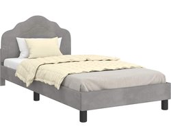 vidaXL - Kinderen - bedframe - met - hoofdboard - Lichtgrijs - 80 - x - 200 - cm - Fluweel
