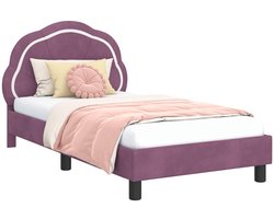 vidaXL - Kinderen - bedframe - met - hoofdboard - Paars - 80 - x - 160 - cm - Fluweel