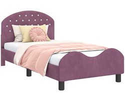 vidaXL - Kinderen - bedframe - met - hoofdboard - Paars - 80 - x - 160 - cm - Fluweel