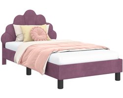 vidaXL - Kinderen - bedframe - met - hoofdboard - Paars - 80 - x - 160 - cm - Fluweel