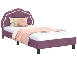 vidaXL - Kinderen - bedframe - met - hoofdboard - Paars - 80 - x - 200 - cm - Fluweel