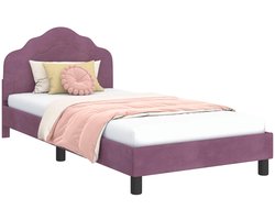 vidaXL - Kinderen - bedframe - met - hoofdboard - Paars - 80 - x - 200 - cm - Fluweel