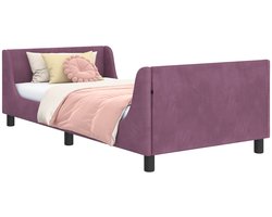 vidaXL - Kinderen - bedframe - met - hoofdboard - Paars - 90 - x - 190 - cm - Fluweel