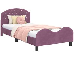 vidaXL - Kinderen - bedframe - met - hoofdboard - Paars - 90 - x - 200 - cm - Fluweel