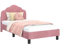 vidaXL - Kinderen - bedframe - met - hoofdboard - Roze - 80 - x - 160 - cm - Fluweel
