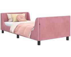 vidaXL - Kinderen - bedframe - met - hoofdboard - Roze - 80 - x - 200 - cm - Fluweel