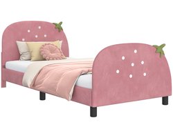 vidaXL - Kinderen - bedframe - met - hoofdboard - Roze - 80 - x - 200 - cm - Fluweel