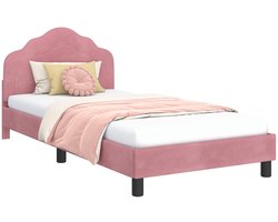 vidaXL - Kinderen - bedframe - met - hoofdboard - Roze - 90 - x - 200 - cm - Fluweel