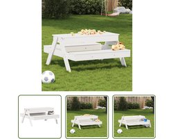vidaXL Kindermeubilair - Picknicktafel - Picknicktafel met zandbak voor kinderen massief grenenhout wit - Buitentafel - Grenenhout - Witte Tafel