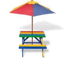 vidaXL Kinderpicknicktafel - Inclusief Parasol - Hout