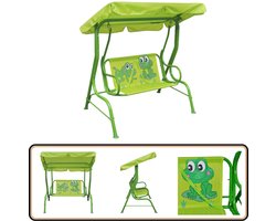 vidaXL Kinderschommelstoel met zonneluifel groen Kinderenschommelstoel - Schommelstoel - Kindertuinmeubilair - Tuinschommel - Outdoor Speelgoed
