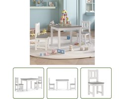 vidaXL Kinderstoel - Kindertafel - 3-delige Kindertafel- en stoelenset MDF wit en grijs - Houten Tafel - Witte Tafel - Grijze Tafel