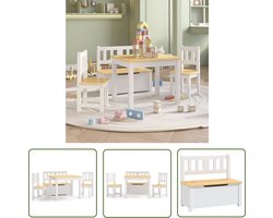 vidaXL Kinderstoel - Kindertafeltje - 4-delige Kindertafel- en stoelenset MDF wit en beige - Houten Tafel - Kids Furniture - Spelenderwijs Leren