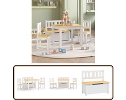 vidaXL Kindertafel- en stoelenset - Wit/Beige - MDF Kindertafeltje - Kinderstoel - Houten Tafel - Kids Meubel - Kinderopbergkast