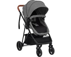 vidaXL - Kinderwagen - 2-in-1 - staal - lichtgrijs - en - zwart