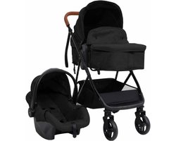 vidaXL - Kinderwagen - 3-in-1 - staal - antracietkleurig - en - zwart