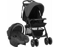 vidaXL - Kinderwagen - 3-in-1 - staal - donkergrijs - en - zwart