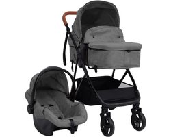 vidaXL - Kinderwagen - 3-in-1 - staal - lichtgrijs - en - zwart