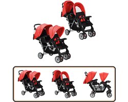 vidaXL Kinderwagen Dubbel - Rood/Zwart - Inklapbaar Dubbele Kinderwagen - Kinderwagen - Baby Artikelen - Loopwagen - Kindertransport