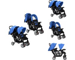 vidaXL Kinderwagen - Kinderwagens - Kinder Wagen - Kinder Wagens - Kinderwagen dubbel staal blauw en zwart