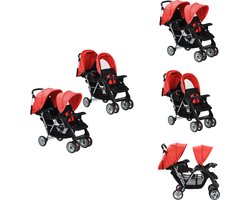 vidaXL Kinderwagen - Kinderwagens - Kinder Wagen - Kinder Wagens - Kinderwagen dubbel staal rood en zwart