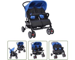 vidaXL Kinderwagen - Tweelingwagen - Tweelingwagen staal rood en zwart - Baby's - Kids - Wandelwagen