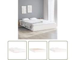 vidaXL King Size Bed - Massief Houten Bedframe - Bedframe massief hout wit 150x200 cm - Tweepersoons Bed - Wit Bedframe - Modern Bedframe