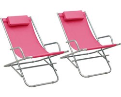 vidaXL - Klapstoelen - 2 - st - staal - roze