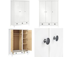 vidaXL Kledingkast Hill 3 deuren 127x50x170 cm massief grenenhout wit - Kledingkast - Kledingkasten - Klerenkast - Garderobekast