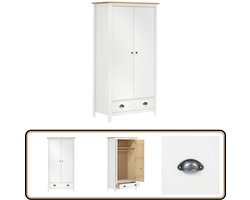 vidaXL Kledingkast Hill - Wit - Massief Grenen - 2 deuren Kledingkast - Garderobe - Meubel - Houten Kast - Grenenhouten Kast