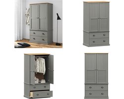 vidaXL - Kledingkast - VIGO - 90x55x170 - cm - massief - grenenhout - grijs