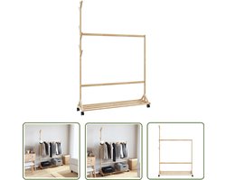 vidaXL Kledingrek Bamboe - Haken & Wielen - 100x35x157cm Kledingrek - Bamboekast - Garderobe Organizer - Kledingopbergers - Multifunctioneel Rek