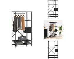 vidaXL Kledingrek - Kledingrekken - Klerenkast - Garderobekast - Kledingrek met schappen bewerkt hout zwart