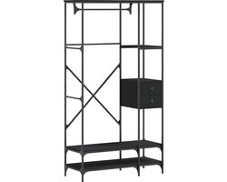 vidaXL - Kledingrek - met - schappen - bewerkt - hout - zwart