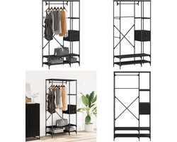 vidaXL Kledingrek met schappen bewerkt hout zwart - Kledingrek - Kledingrekken - Klerenkast - Garderobekast