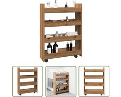 vidaXL Klikmechanisme - Dynammometer Sleutel - Opbergtrolley smal 4-laags bewerkt hout artisanaal eikenkleurig - Gereedschapset - Monteursgereedschap - Handgreep