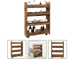 vidaXL Klikmechanisme - Dynammometer Sleutel - Opbergtrolley smal 4-laags bewerkt hout oud houtkleurig - Gereedschapset - Drapers Tools - Sleutels Met Maat