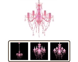 vidaXL Kristallen kroonluchter - Roze - 5 lichtpunten Kroonluchter - Kristal - Glas - Rosé - Interieurdecoratie