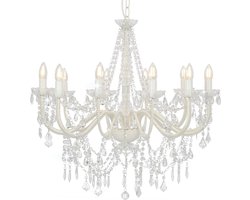 vidaXL - Kroonluchter - met - kralen - 12xE14 - wit