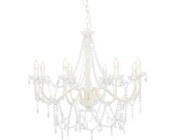vidaXL - Kroonluchter - met - kralen - 8xE14 - wit