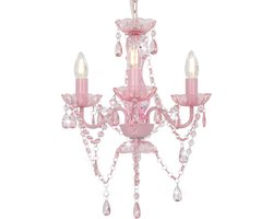 vidaXL Kroonluchter met kralen rond 3xE14 roze