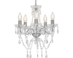 vidaXL Kroonluchter met kristallen kralen rond 5xE14 zilverkleurig