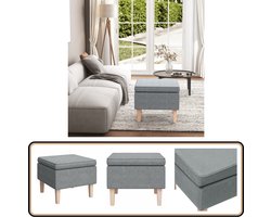 vidaXL Kruk Houten Poten - Lichtgrijs Stof Voetenbank - Krukje - Zitmeubilair - Lounge Meubels - Relaxstoel
