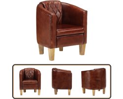 vidaXL Kuipstoel - Echt leer - Bruin - Mangohout Luxe Kuipstoel - Leren Fauteuil - Bruine Fauteuil - Lederen Stoel - Loungestoel
